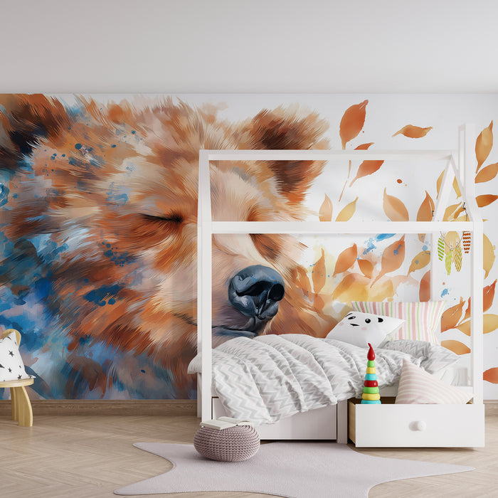 Kinderkamer behang | Zachtheid van een bruine beer in aquarel