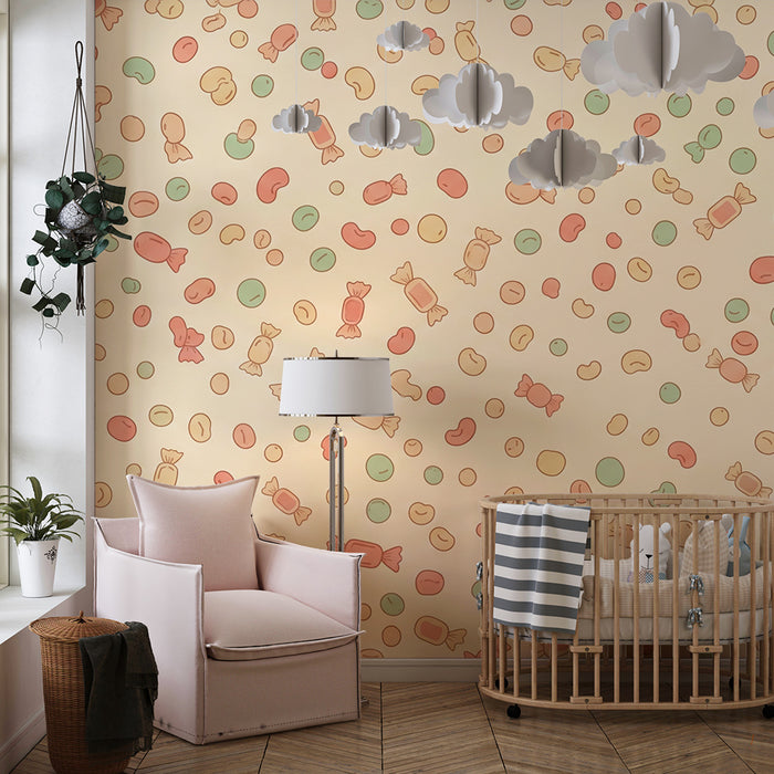 Papel de parede para quarto de criança | Doçura e cor com rebuçados