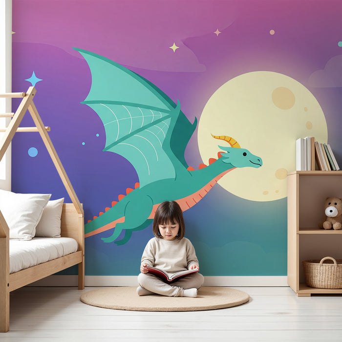 Papel de parede criança | Dragon fantastic zburând sub lună