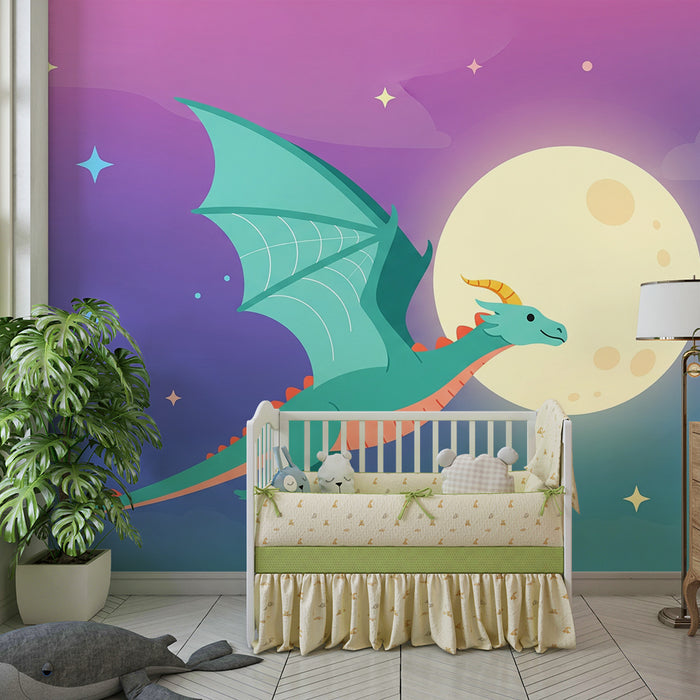 Papel de parede criança | Dragon fantastic zburând sub lună