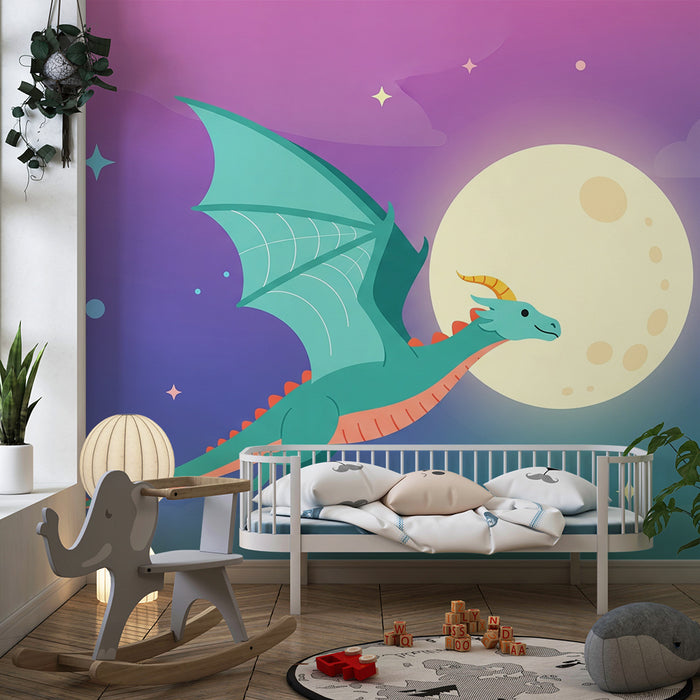 Papel de parede criança | Dragon fantastic zburând sub lună