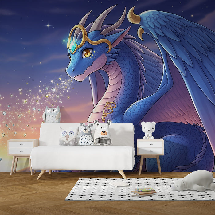 **Text tradus:**

Tapet cameră copii | Dragon maiestuos sub un cer înstelat