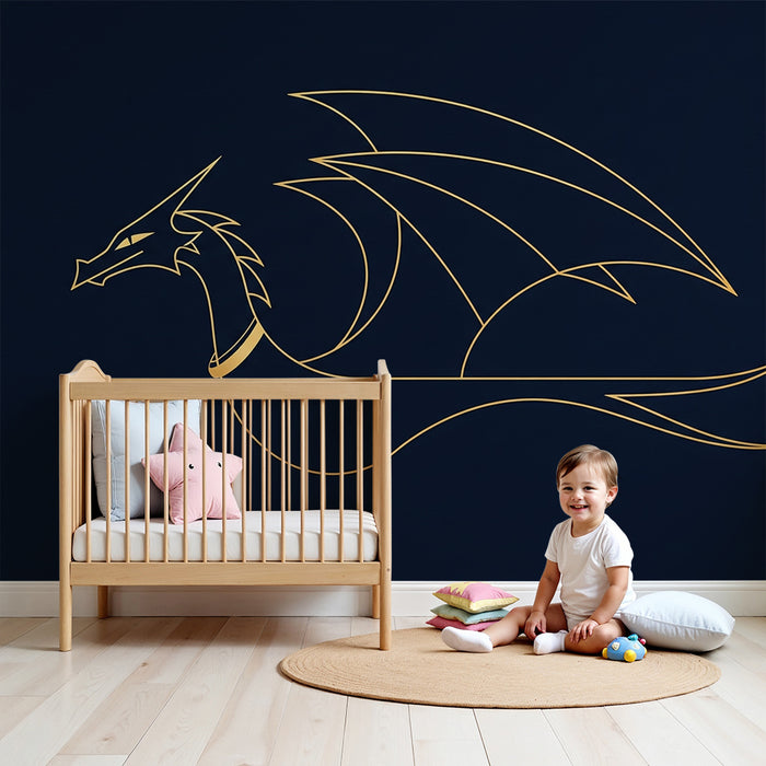 Kinderzimmer Tapete | Majestätischer Drache auf dunkelblauem Hintergrund