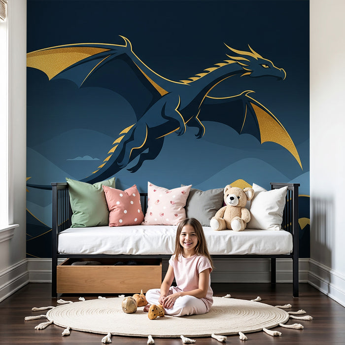 Kids room wallpaper | Majestic dragon against a backdrop of mysterious mountains