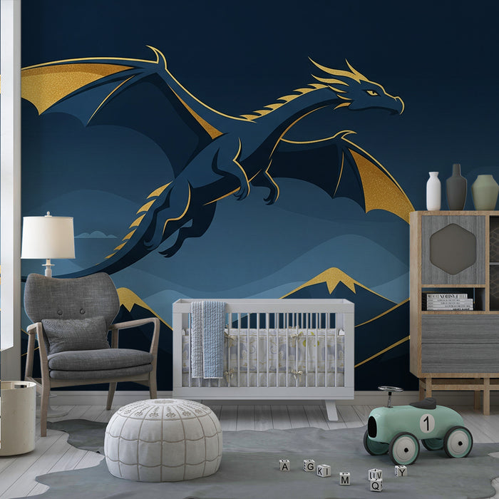 Kids room wallpaper | Majestic dragon against a backdrop of mysterious mountains