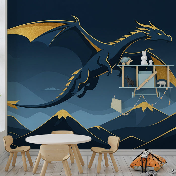 Kids room wallpaper | Majestic dragon against a backdrop of mysterious mountains