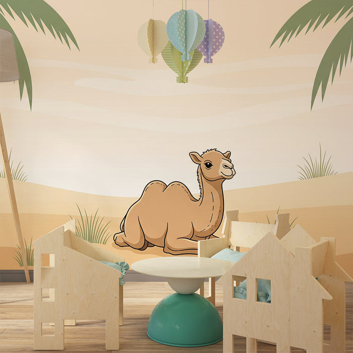 Kinderzimmer-Tapete | Sanftes Kamel in sonniger Wüstenlandschaft