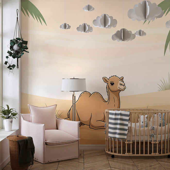 Kinderzimmer-Tapete | Sanftes Kamel in sonniger Wüstenlandschaft