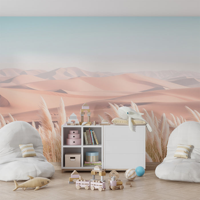 Kids room wallpaper | Sand dunes and pampas grass under a pastel sky