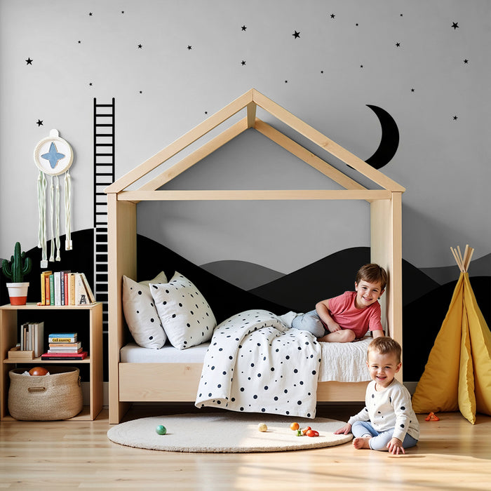 Børneværelse tapet | Stige mod stjernerne og minimalistisk naturlandskab