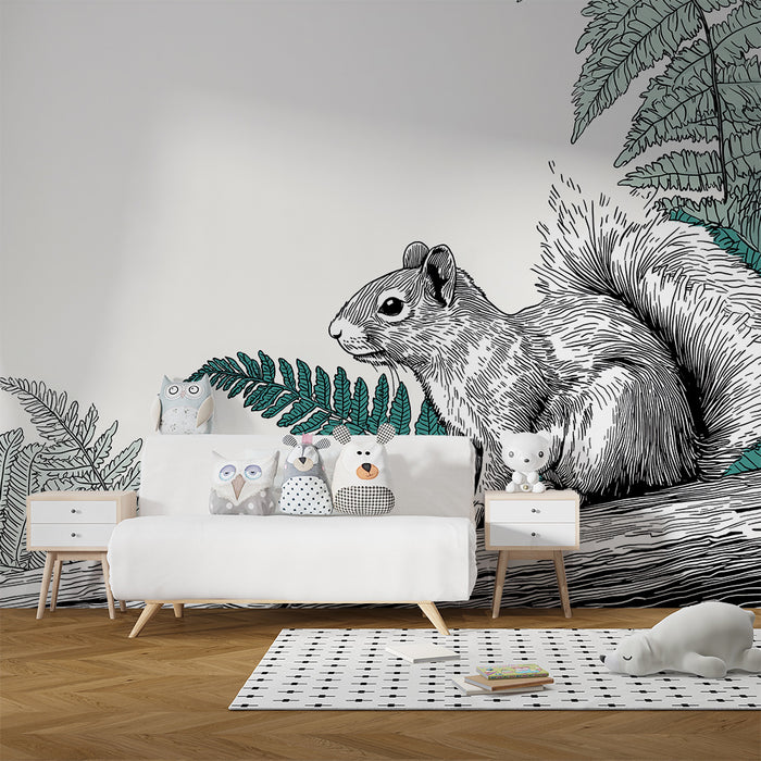 Barntapet | Nyfiken ekorre mitt i ormbunkar