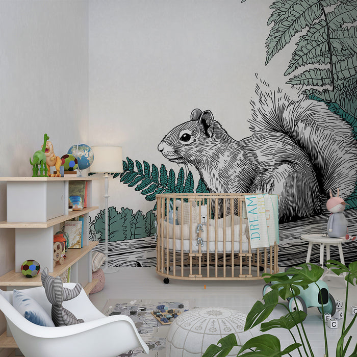 Barntapet | Nyfiken ekorre bland ormbunkar