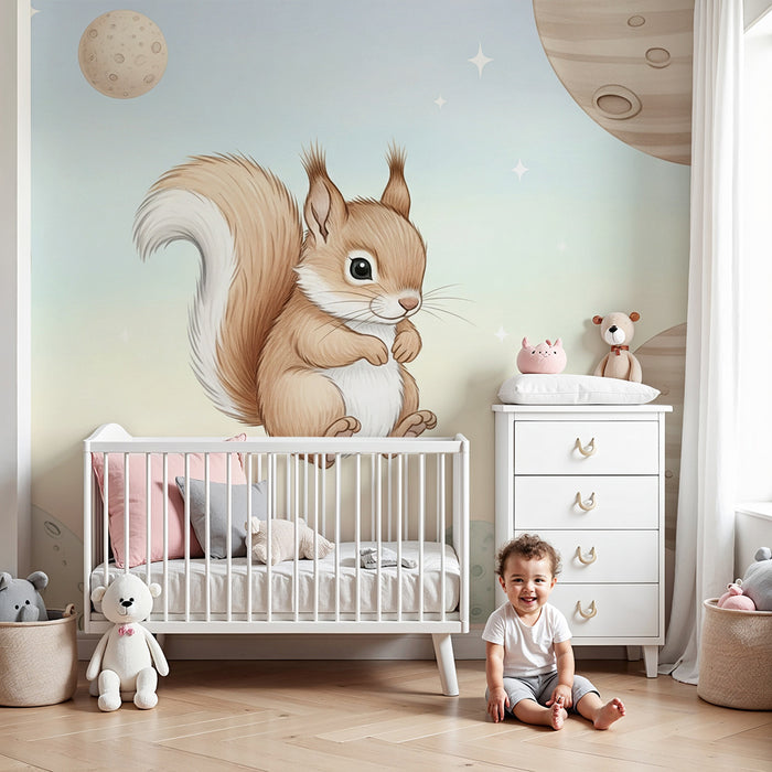 Papel pintado infantil | Ardilla en el espacio