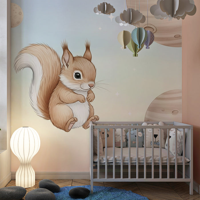 Papel pintado infantil | Ardilla en el espacio