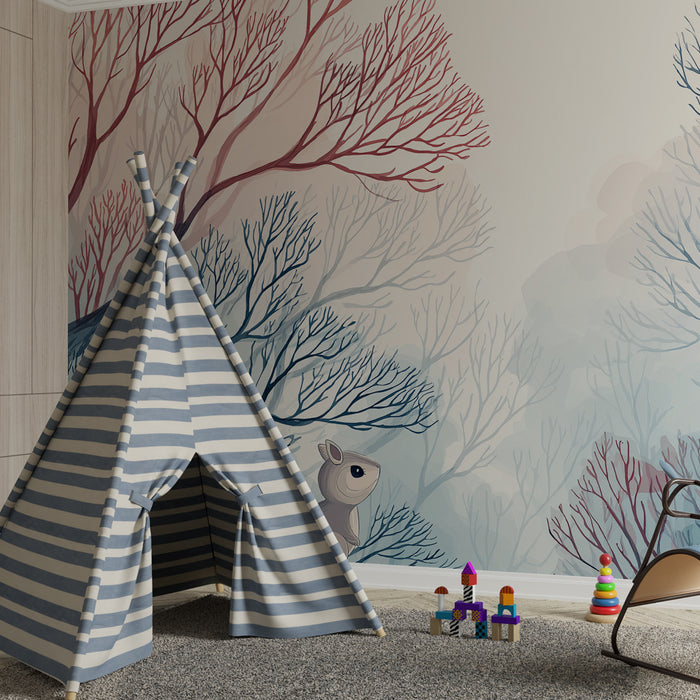 Papier peint chambre enfant | Ecureuil dans la forêt paisible