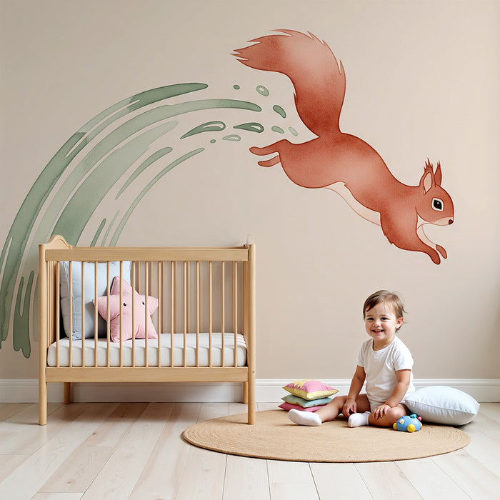 Gyerek szoba tapéta | Játékos mókus és vízpermetek