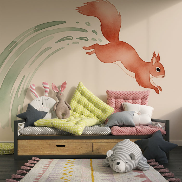 Gyerek szoba tapéta | Játékos mókus és vízpermetek
