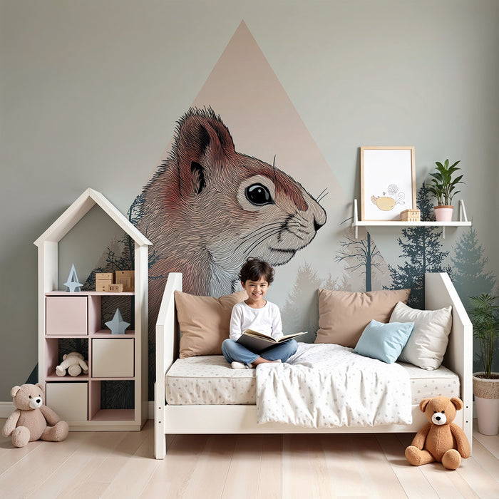 Papier peint chambre enfant | Écureuil majestueux et forêt mystérieuse