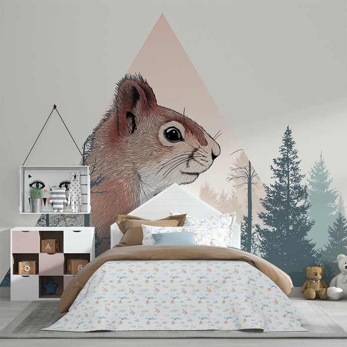 Papier peint chambre enfant | Écureuil majestueux et forêt mystérieuse