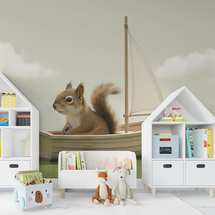 Kinderzimmer Tapete | Seehörnchen auf einem Boot