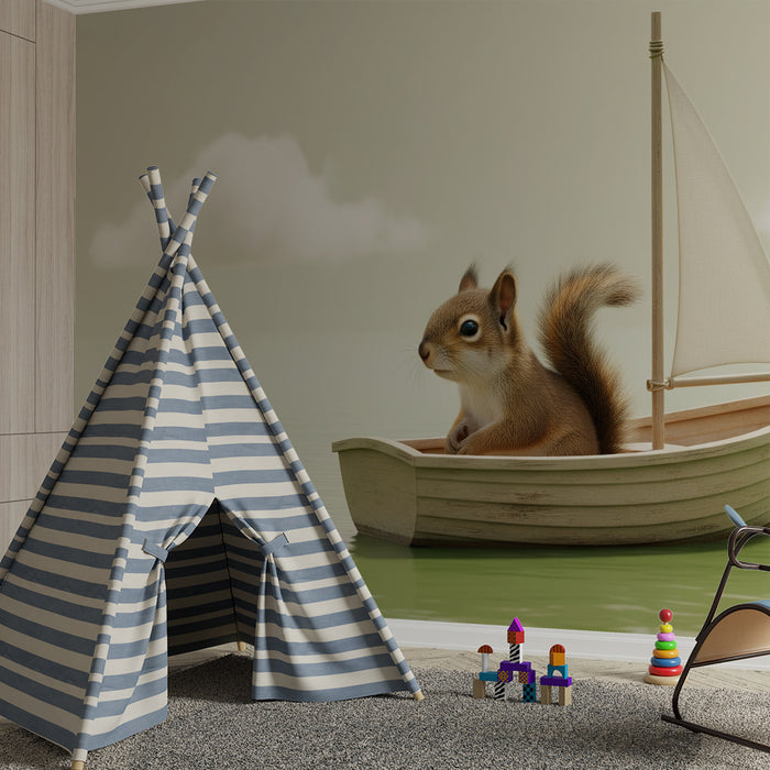 Kinderzimmer Tapete | Seehörnchen auf einem Boot