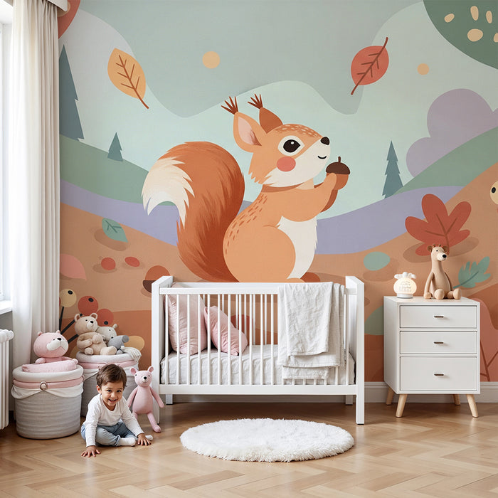 Kids room wallpaper | Arms squirrel in an autumnal landscape