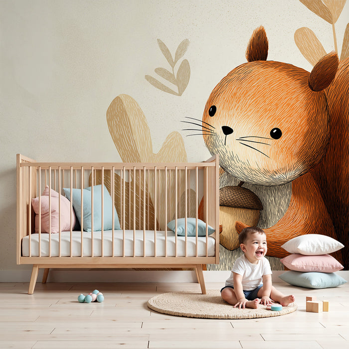 Kids room wallpaper | Armsikas armas hoides tamme keskel pehmete lehtede keskel