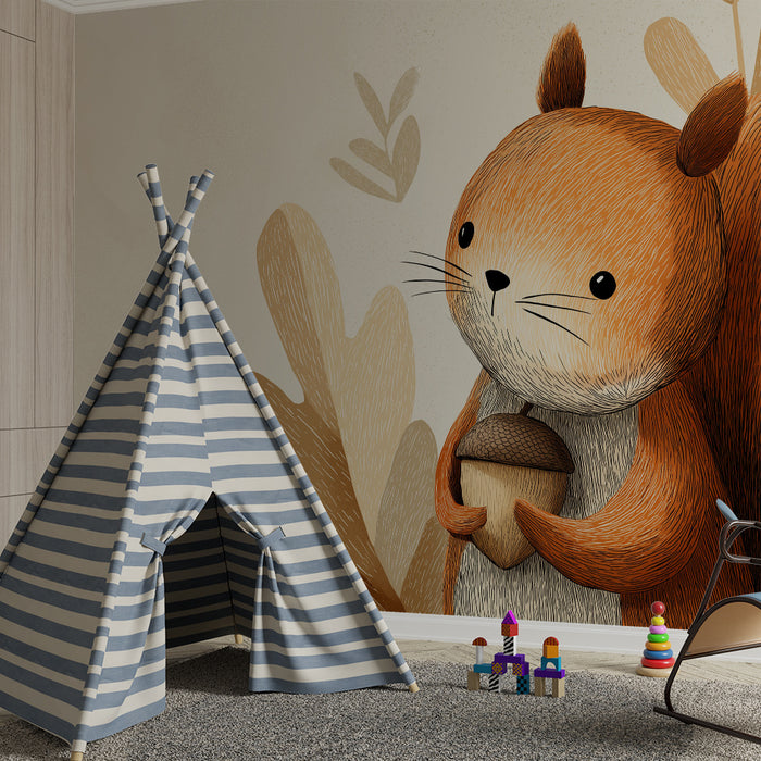 Kids room wallpaper | Armsikas armas hoides tamme keskel pehmete lehtede keskel