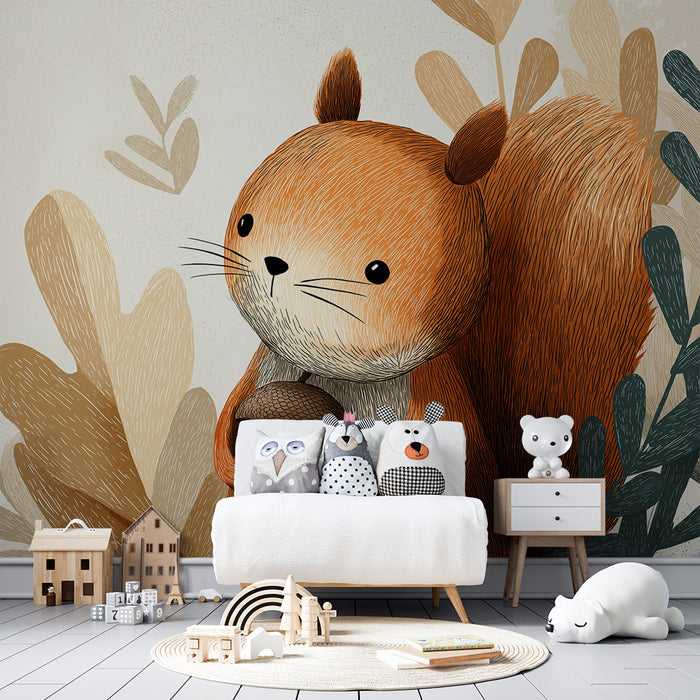 Kids room wallpaper | Armsikas armas hoides tamme keskel pehmete lehtede keskel