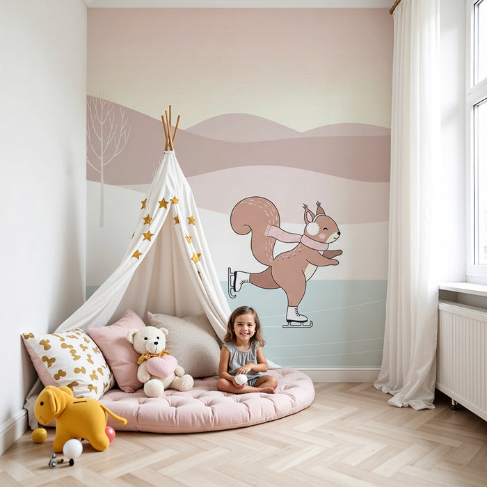 Kids room wallpaper | Jänes suusataja talvemaastikul