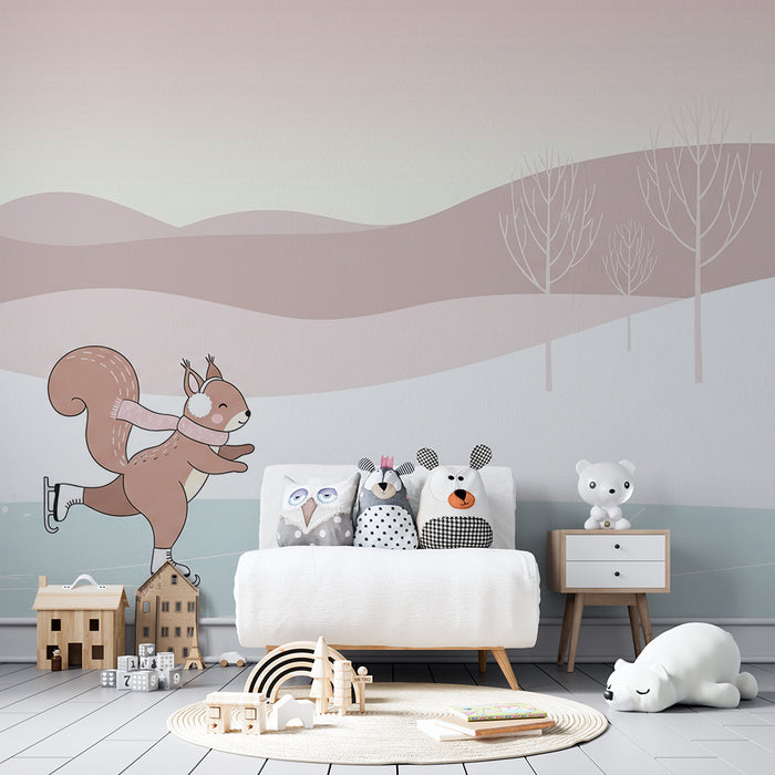 Kids room wallpaper | Jänes suusataja talvemaastikul