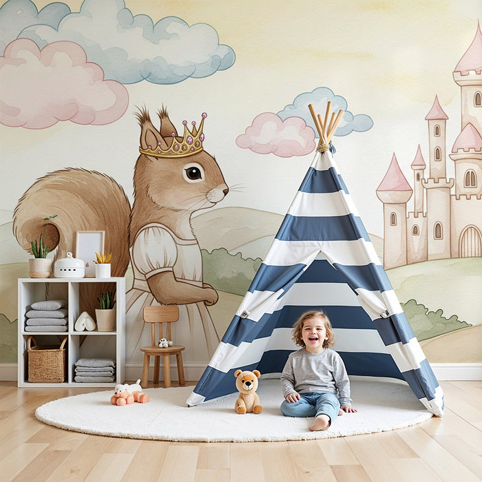 Kids room wallpaper | Royal Squirrel and Enchanted Castle