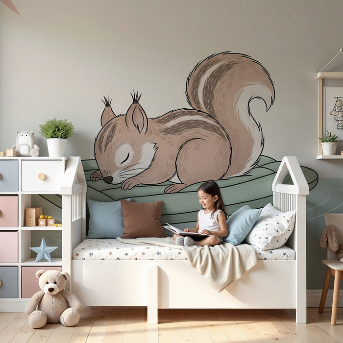 Papel de parede criança | Esquilo descansando em um colchão flutuante