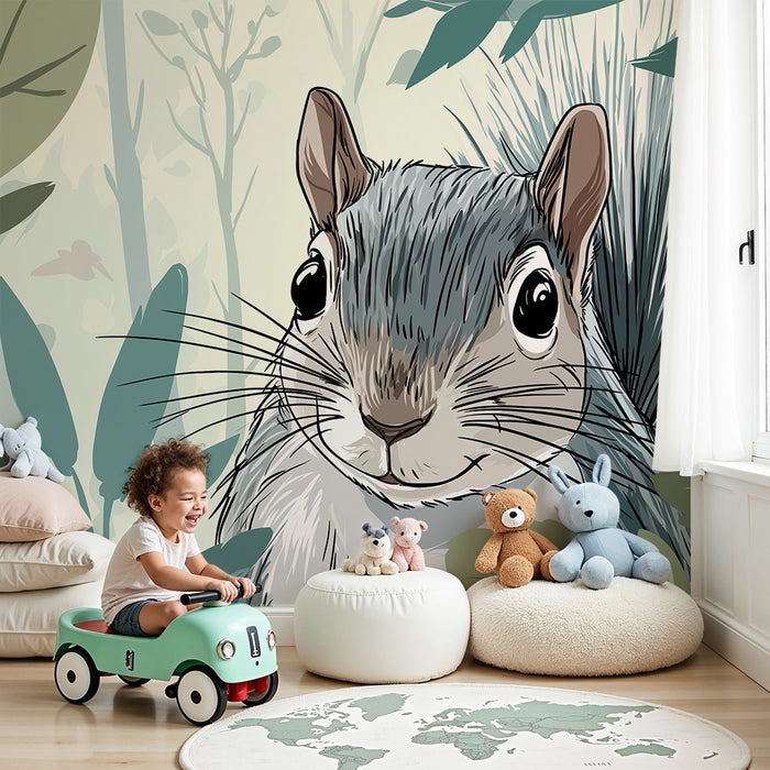 Kids room wallpaper | Naeratav orav keset taimestikku