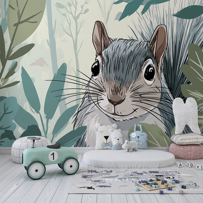 Kids room wallpaper | Naeratav orav keset taimestikku