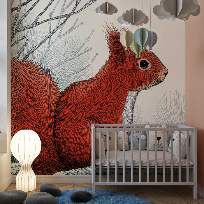 Kinderkamer behang | Eekhoorn op een tak