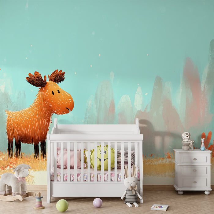Kinderkamer behang | Schattige elanden in een herfstlandschap