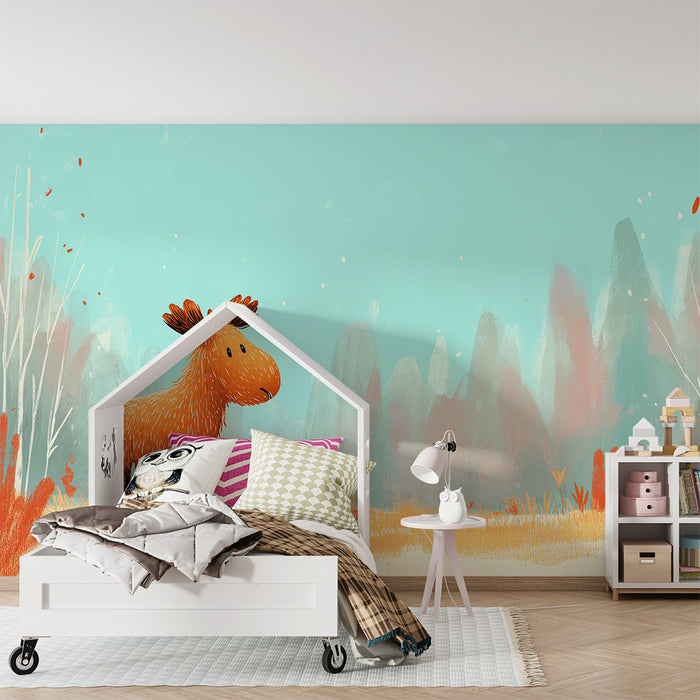Kinderkamer behang | Schattige elanden in een herfstlandschap