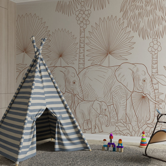 Papier de parede quarto criança | Elegance of elephants in a tropical setting