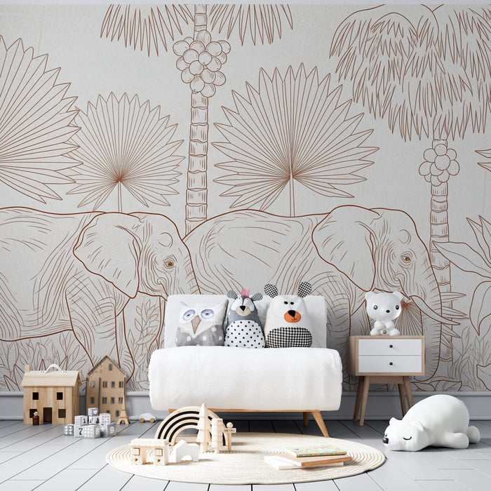 Papier de parede quarto criança | Elegance of elephants in a tropical setting