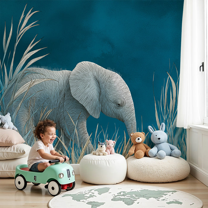 Papel de parede criança | Elefante elegante em vegetação aquática
