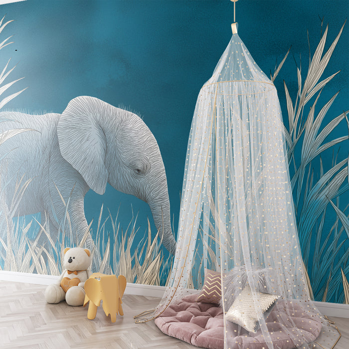 Papel de parede criança | Elefante elegante em vegetação aquática