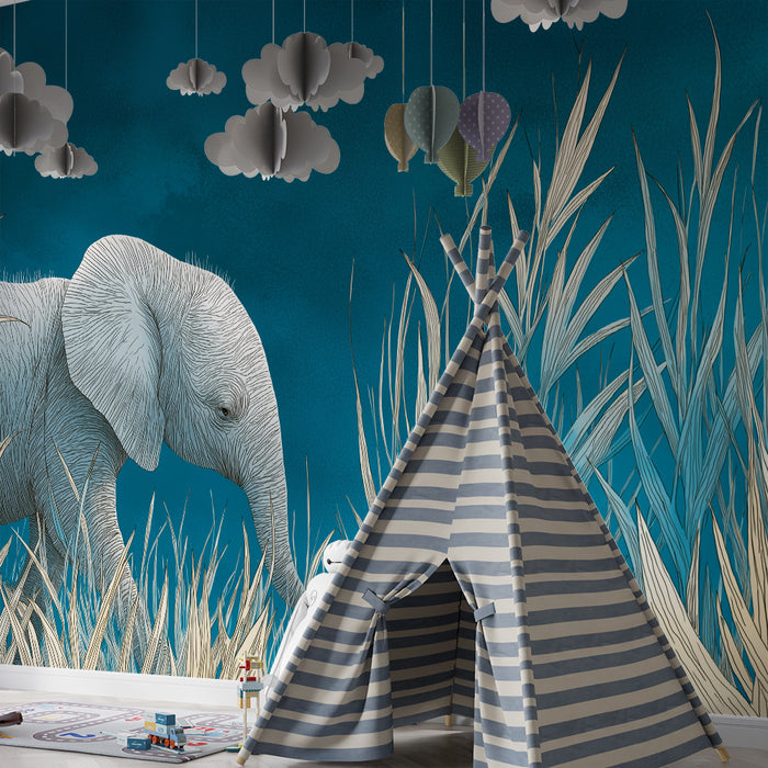 Papel de parede criança | Elefante elegante em vegetação aquática
