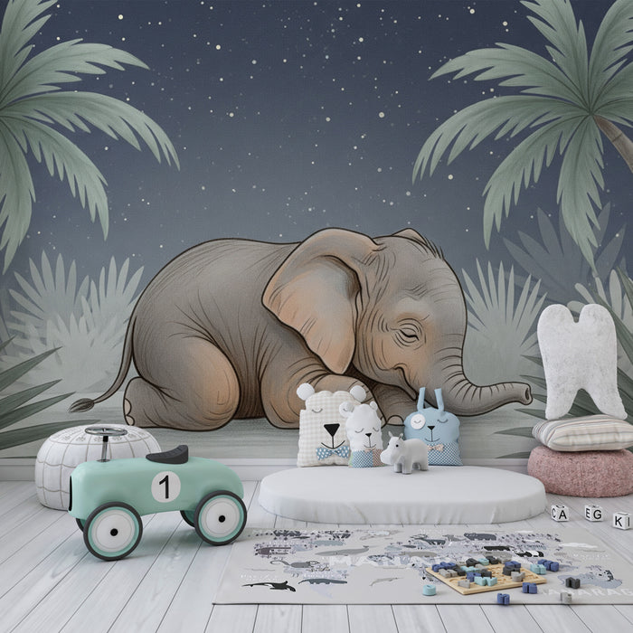 Kids room wallpaper | Elegant elephant under the stars