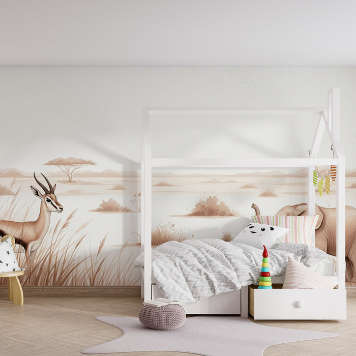 Papier de parede dječje sobe | Elegantni safari s slonom i antilopom