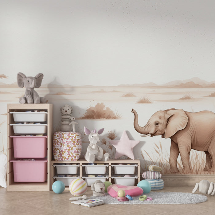 Papier de parede dječje sobe | Elegantni safari s slonom i antilopom