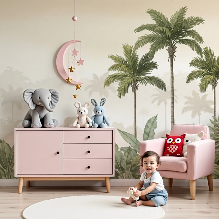 Kinderkamer behang | Elegante jungle met olifanten