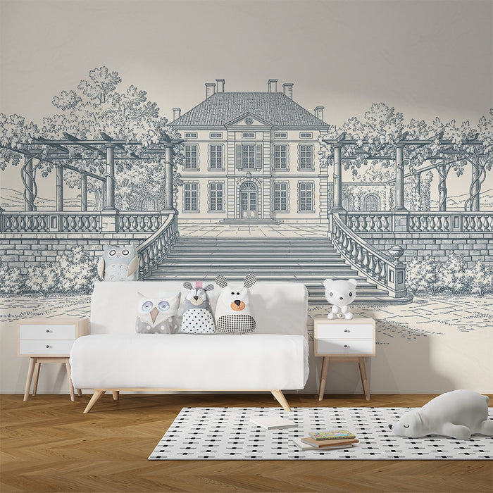 Children's bedroom wallpaper | Elegant villa with pergola and lush green landscapes