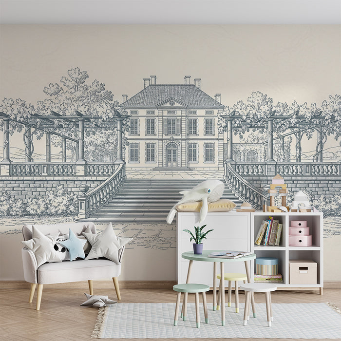 Children's bedroom wallpaper | Elegant villa with pergola and lush green landscapes
