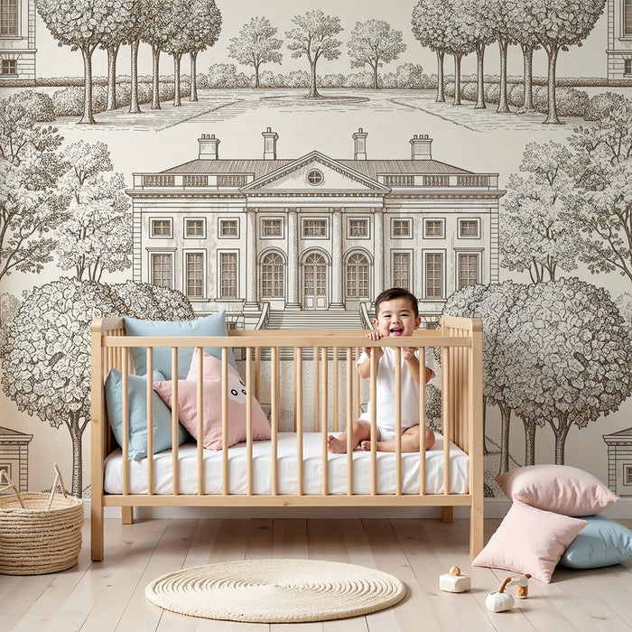 Børnetapet | Elegant villa omgivet af frodige haver